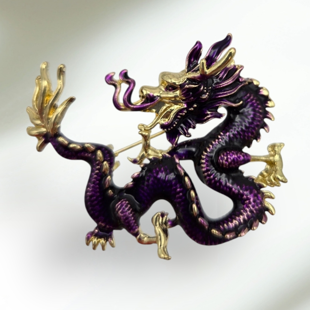 NWOT Dragon Brooch Purple Gold Pin Unisex